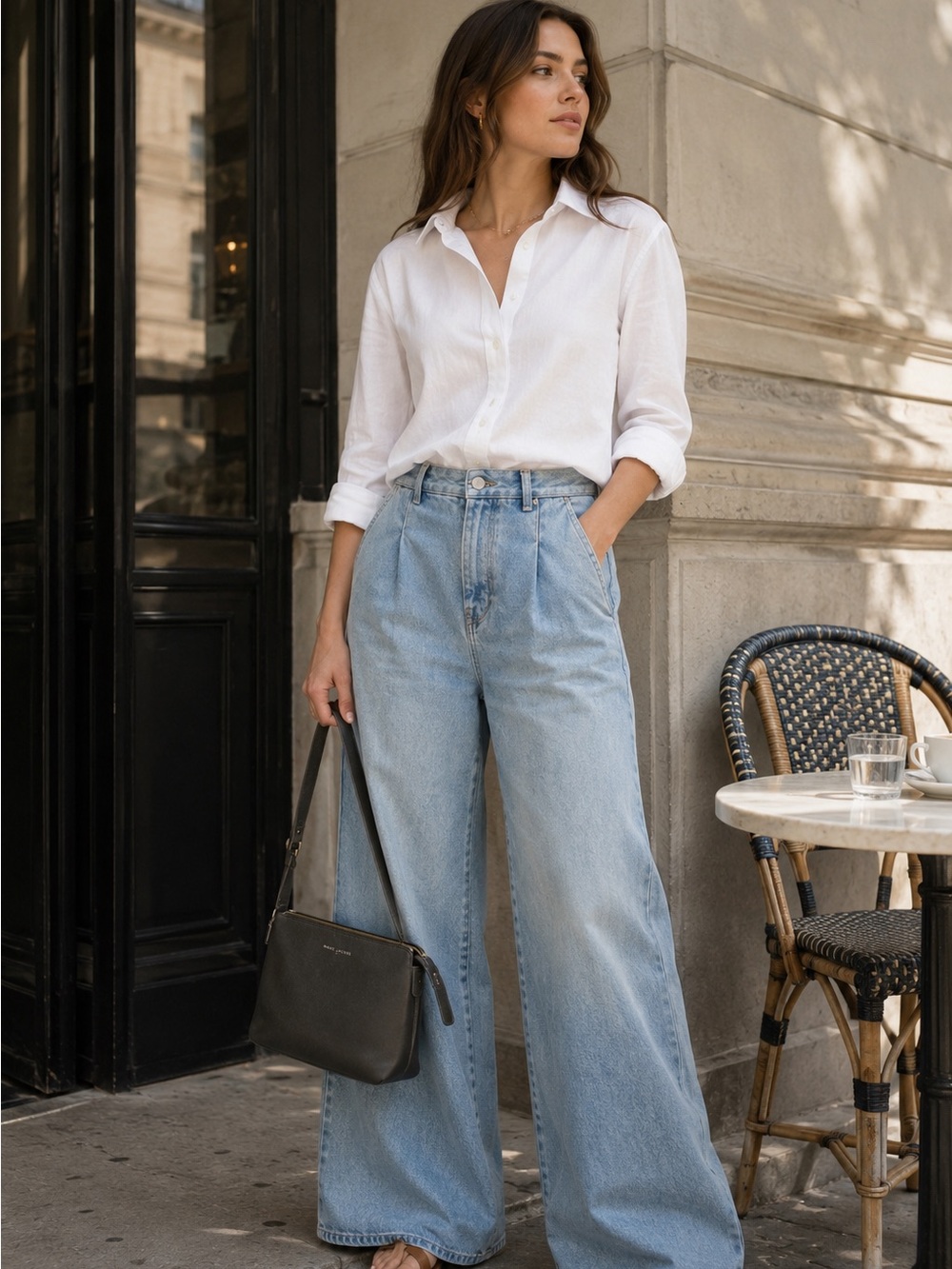Loulou Studio Attu Wide Leg Denim Pants Jeans In Sky Blue Sz 24 Organic Cotton